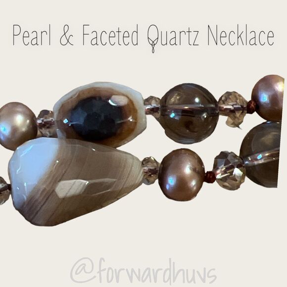 Pearl and Faceted Quartz Necklace - 925 Sterling Silver Clasp - Picture 13 of 14